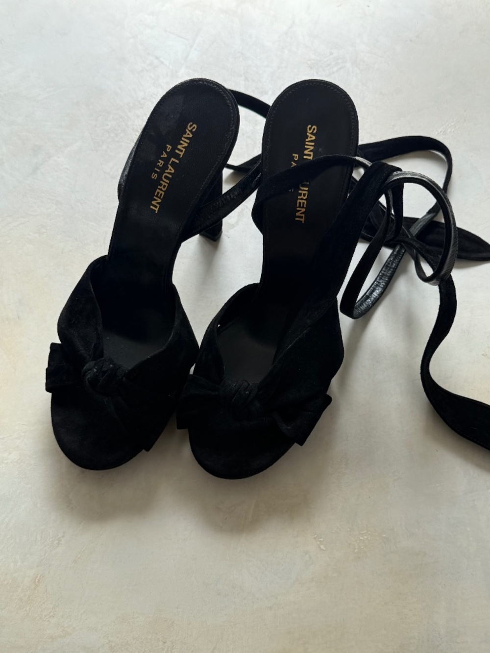 Saint Laurent Black Suede Tie Heels